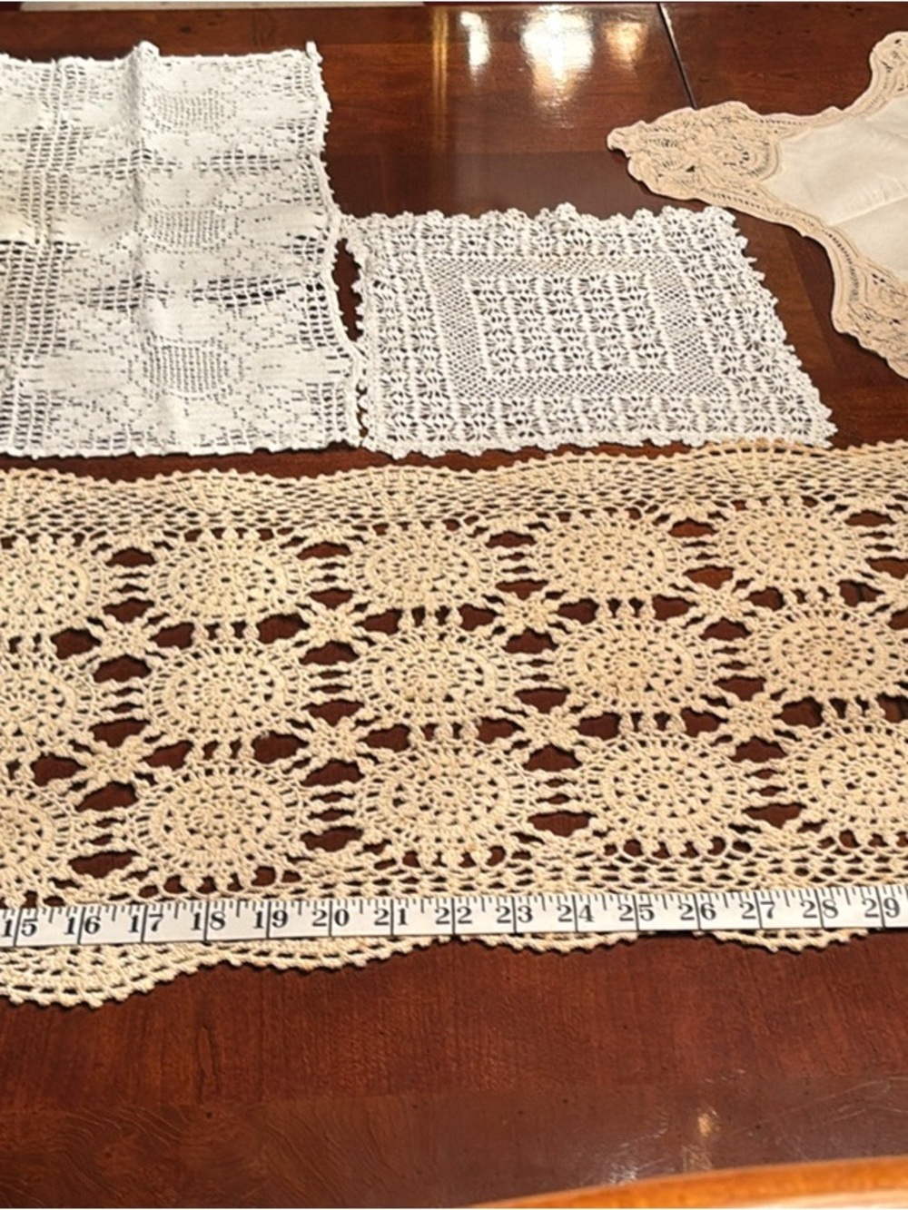 Handmade Crochet Table Runner and Doilies - Cream